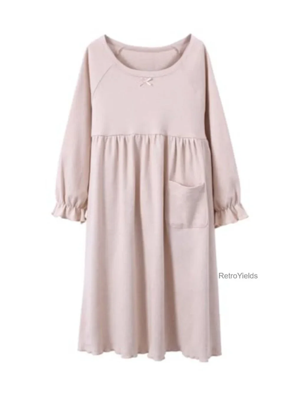 Girls Organic Cotton Nightgown Lace Trim Long Sleeve Sleepwear Dress